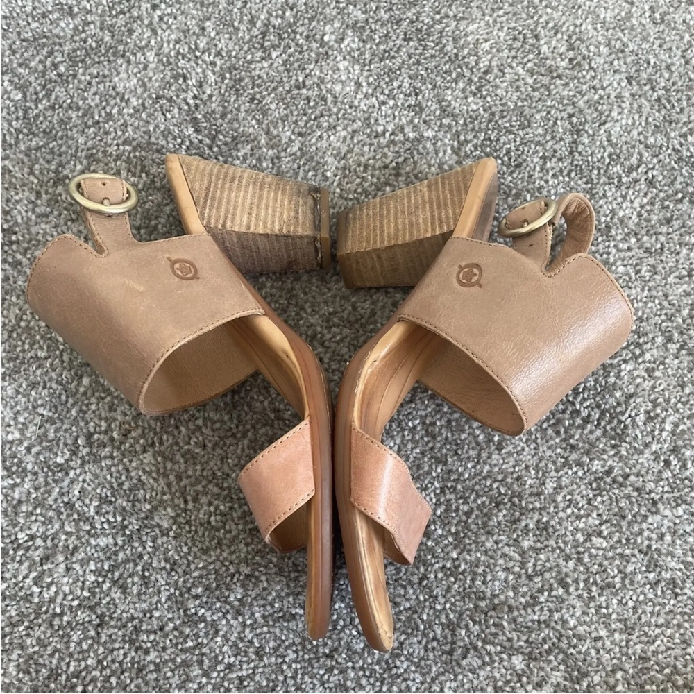 born heeled sandals womens size 10 M brown leather shoes open toe comfort heels - Picture 6 of 9